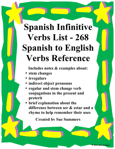 Spanish Verbs Reference - 268 Spanish to English Infinitives | Teaching ...