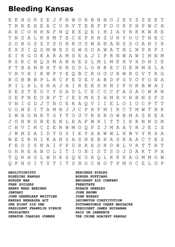 Bloody Kansas Word Search Pack