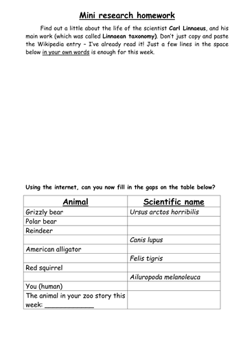 Carl Linnaeus and  Linnaean taxonomy homework