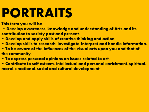GCSE Art Portrait Scheme of Work
