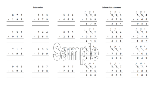 Column subtraction worksheet generator