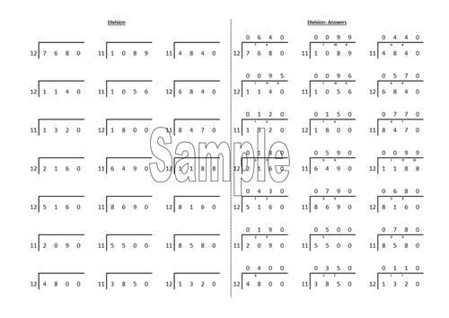 'Bus stop' Short-Division worksheet generator