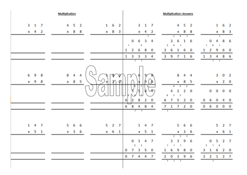 Column multiplication worksheet generator