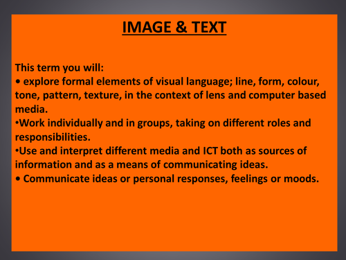GCSE Photography Image & Text Scheme of Work