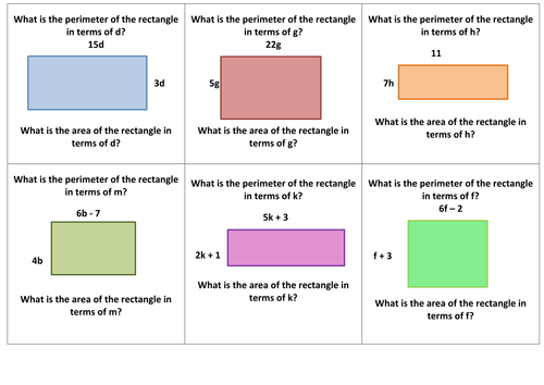 Simplifying Expressions using Area and Perimeter by whistleandsums