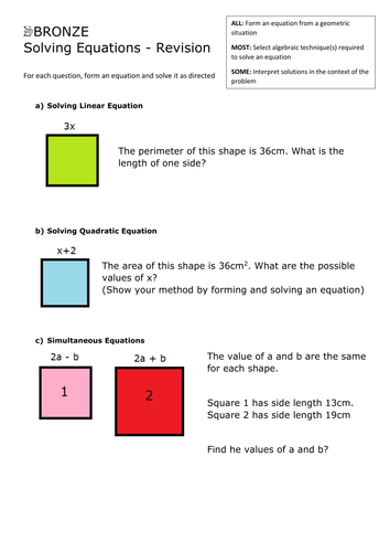 Forming And Solving Equations High Grades By Whistleandsums
