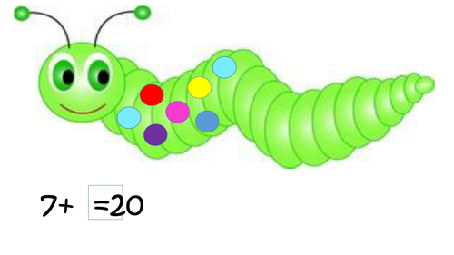 Caterpillar Missing Number Addition Cards to encourage Counting On using Number Bonds to 20 