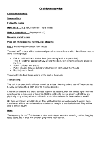 PE - Warm Up and Cool Down Activities