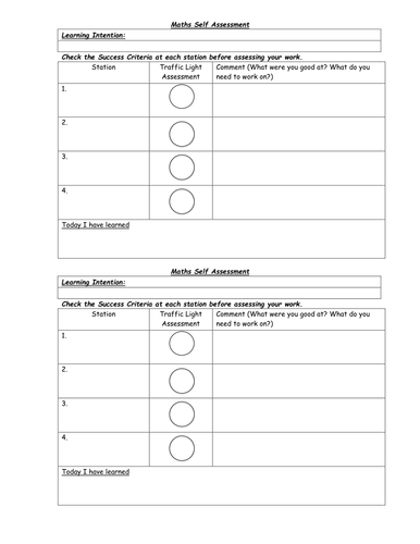 Maths - Self Assessment Tracker