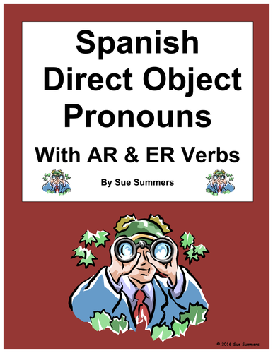 Spanish Direct Object Pronouns Worksheet with AR and ER Verbs - 