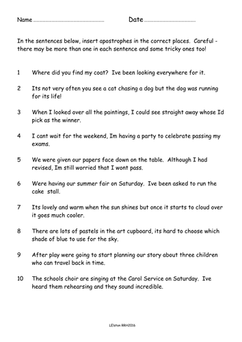 apostrophes worksheets teaching resources