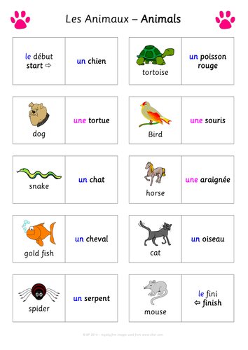 FUN French Dominoes Game - Les Animaux (Animals/Pets) for KS2 KS3 ...