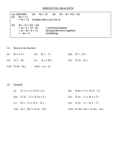 Brackets and simplifying revision by - UK Teaching Resources - TES