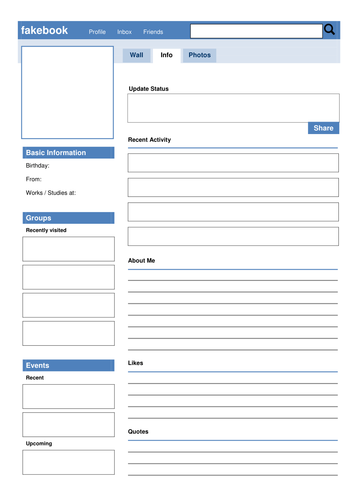 SOCIAL MEDIA Fakebook Character Template