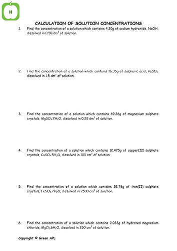 Chemistry revision: Post 16 calculations and equations