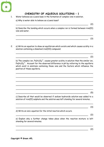 Chemistry revision: Complexes and transition metals year 2/A2 chemistry