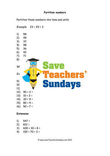 partitioning numbers ks2 worksheets and lesson plans teaching resources