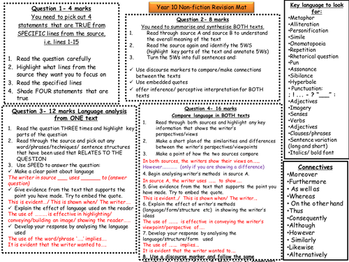 Revision Mat for English Language Paper 2: Reading by ...