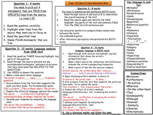 Revision Mat for English Language Paper 2: Reading 