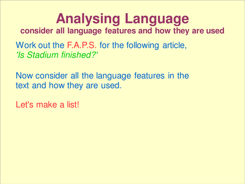 Analysing Reading Text Language