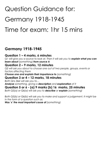 Edexcel History B SHP Germany Question Guidance