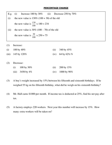 Percentage Increase/Decrease