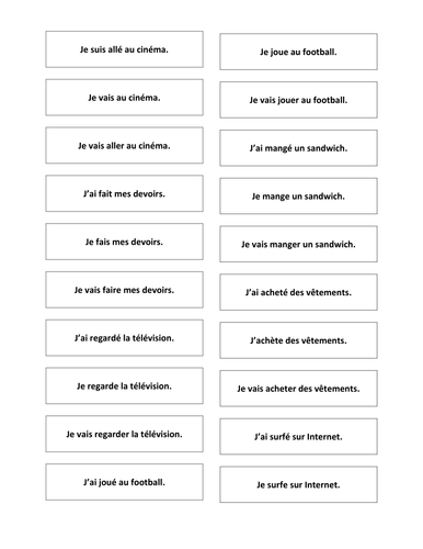 French Teaching Resources. Cards & Lotto: Present, Perfect & Near Future Tenses.