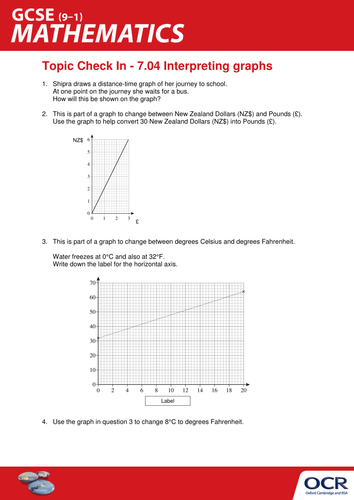 OCR Maths: Initial learning for GCSE - Check In Test 7.04 Interpreting graphs