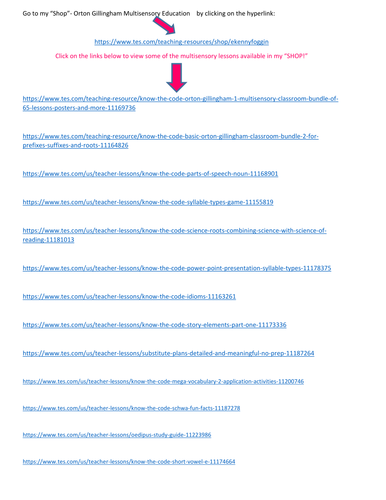 Know the Code:  Hyperlinks to view Orton Gillingham resources