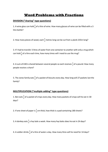 Worksheets Multiplying And Dividing Fractions Word Problems Worksheets multiplying and dividing fractions word problems by chuiyl problems