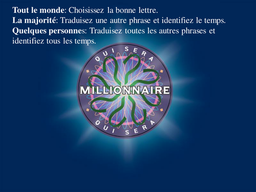 French Teaching Resources. Millionaire Game: Present, Perf, Future, Conditional.
