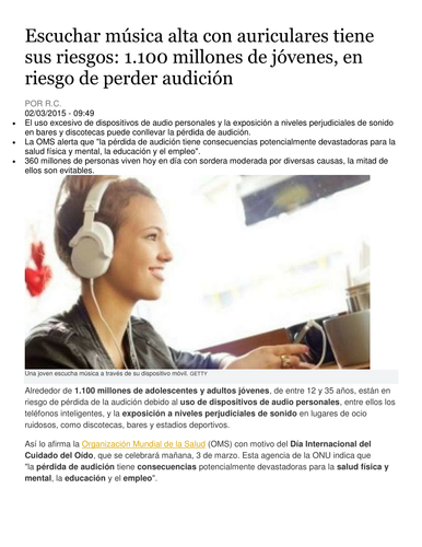 LECTURA: Escuchar musica alta tiene sus riesgos  Critical Reading Lesson Plan