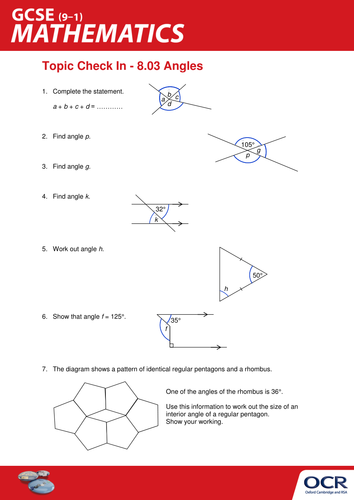 OCR Maths: Initial learning for GCSE - Check In Test 8.03 Angles