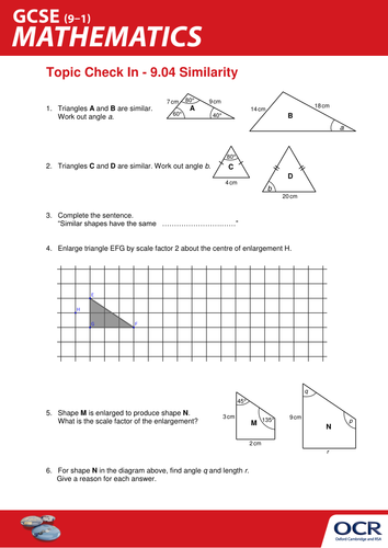 OCR Maths: Initial learning for GCSE - Check In Test 9.04 Similarity