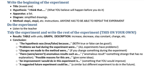 Shortest possible summary of experiment points to remember