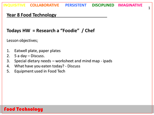 Y8 Food Technology - theory lessons