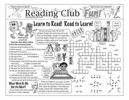 Learn to Read! Read to Learn! Two-Page Activity Set