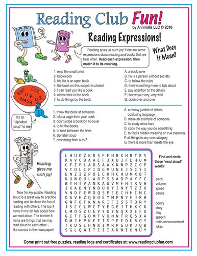 Expressions About Reading and Books Word Search Puzzle