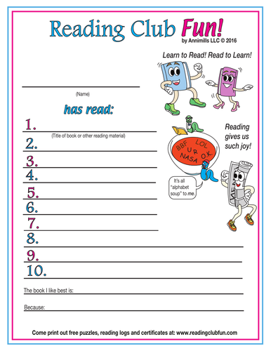 Learn to Read! Read to Learn! Reading Log and Certificate Set
