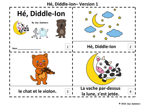 French Nursery Rhyme Hey Diddle Diddle 2 Emergent Reader Booklets