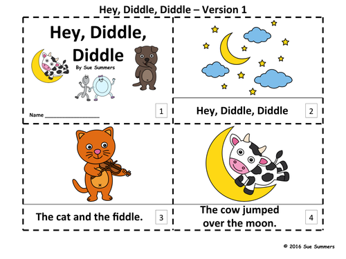 Nursery Rhyme Hey Diddle Diddle 2 Emergent Reader Booklets 