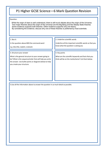 Edexcel Science - P1 - 6 mark questions revision sheets