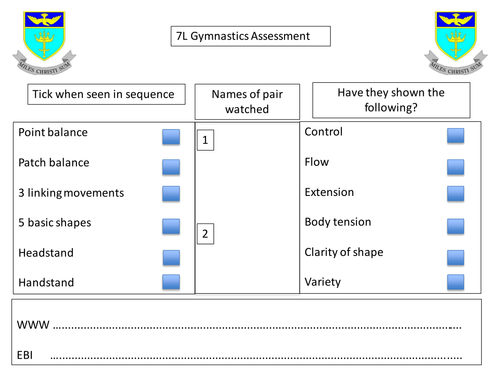 KS3 Gymnastics Peer Assessment 