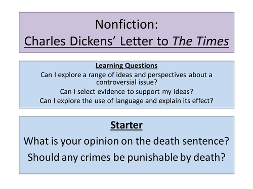 Analysing nonfiction for the new GCSE exam - Charles Dickens' letter to The Times