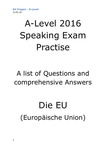 A2 German Speaking Test Questions and Answers - Die EU (Europäische Union)+ Brexit