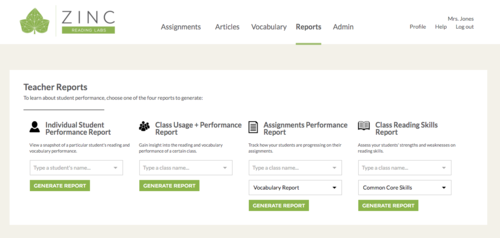 Zinc Reading Labs: online reading, vocabulary and assessment tools for personalized learning