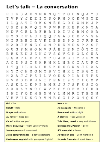 Basic French Conversation Word Search by sfy773 - Teaching Resources - Tes
