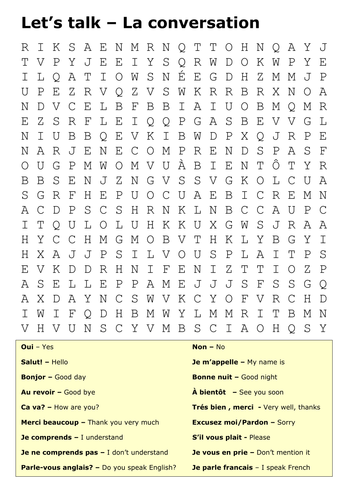 Basic French Conversation Word Search 