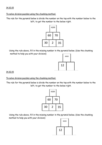 Division by chunking/short division pyramid puzzles