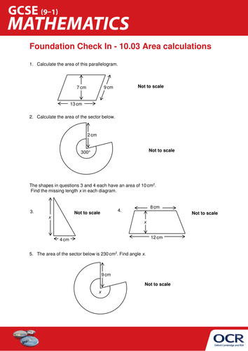 OCR Maths: Foundation GCSE - Check In Test 10.03 Area calculations